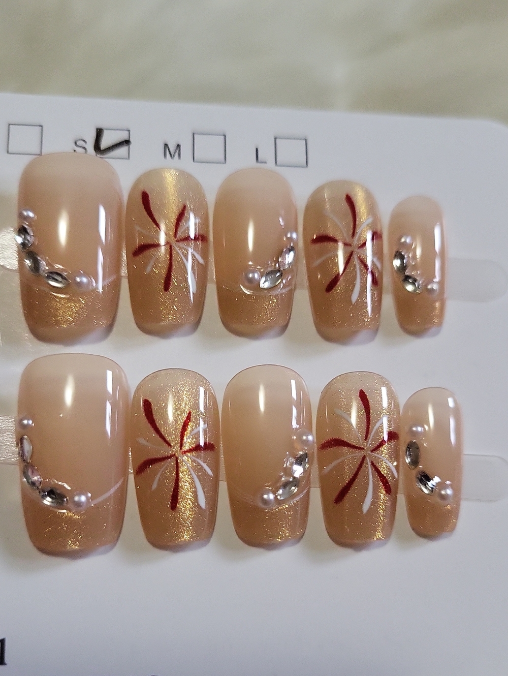 (S)🎀Premium Press On Gold Ombre Cateye Style w/ Rhinestones Press On Nails